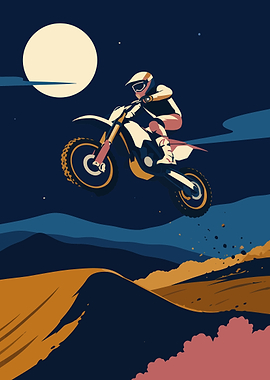 Motocross Rider Jumping at Night
