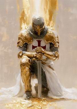 Golden Crusader Kneeling in Light