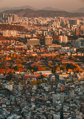 Gyeongbokgung Palace Aerial view in Autumn - Seoul, South Korea