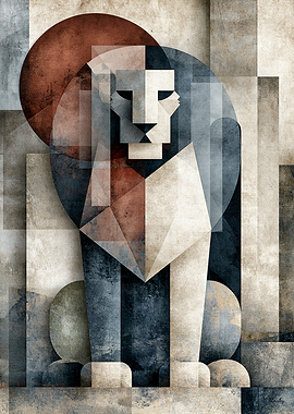 Japandi Geometric Icon No. 10 – Shishi Japanese Guardian Lion Wall Art