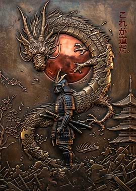 Samurai Warrior and Dragon Relief