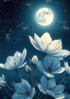 Moonlit White Flowers