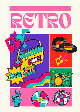 Retro 90s Music and Disco Ball
