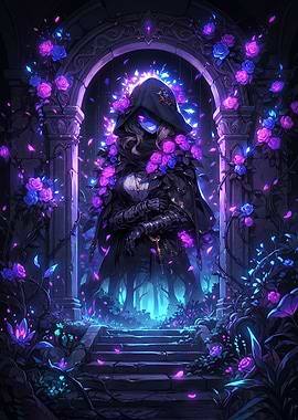 Mysterious Figure in Enchanted Garden