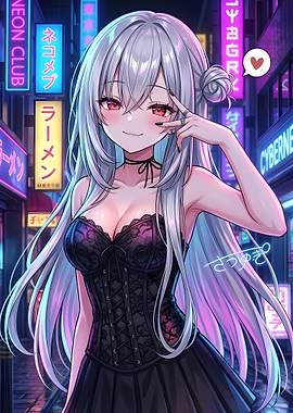 Anime Girl in Cyberpunk City