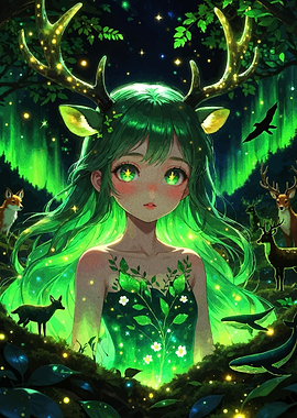 Anime Forest Spirit with Antlers
