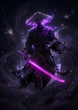 Mystical Samurai with Neon Sword