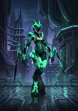 Cyberpunk Warrior in Futuristic City
