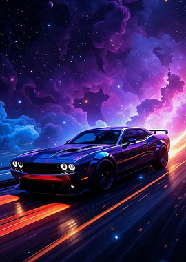 Cyberpunk Car in Cosmic Nebula