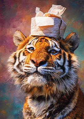 Tiger Wearing Toilet Paper Hat