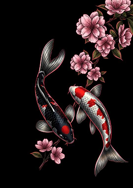 Koi Fish and Cherry Blossoms