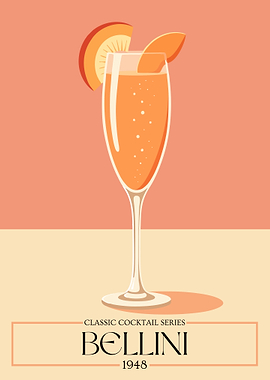 Bellini Cocktail Poster – Vintage Peach Champagne Wall Art
