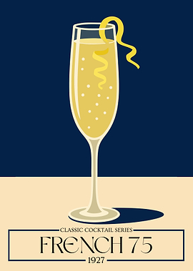 French 75 Cocktail Poster – Vintage Champagne Cocktail Wall Art