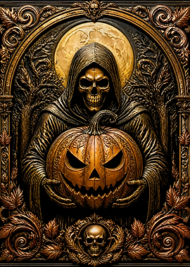 Grim Reaper Holding a Jack-o'-lantern