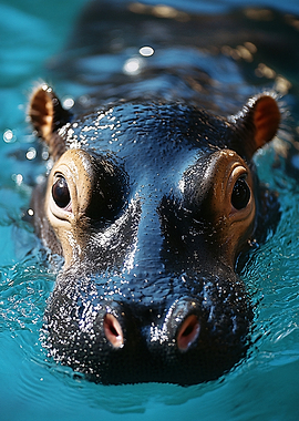 Close-up of a Hippopotamus in Water