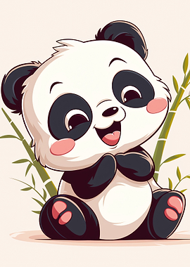 Cute cartoon panda with bamboo