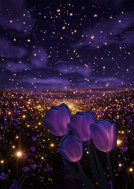Magical Night Field of Tulips