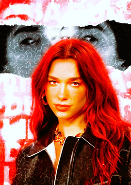 Dua Lipa with abstract background