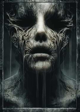 Disturbing Face with Dripping Texture