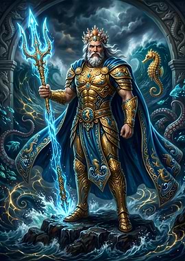 Poseidon with Trident in Ocean