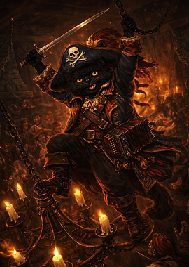 Pirate Cat with Sword and Accordion