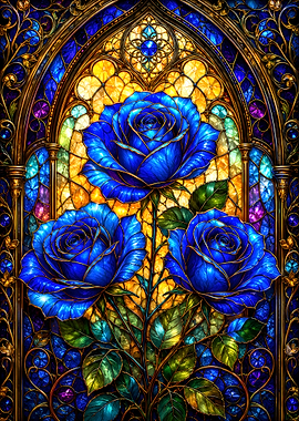Blue Roses Stained Glass Art