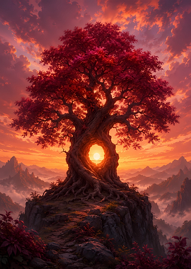 Magical Tree Portal at Sunset