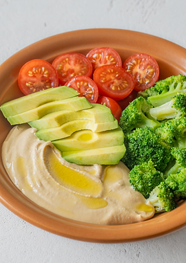 Healthy Hummus Bowl with Avocado and Tomatoes