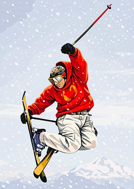 Skier performing a jump in the snow