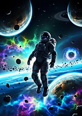 Astronaut in Colorful Nebula