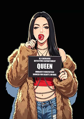 Anime Mugshot of a Woman with Lollipop