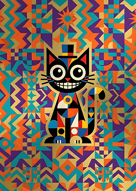 Fun Stylized Cat with Geometric Background