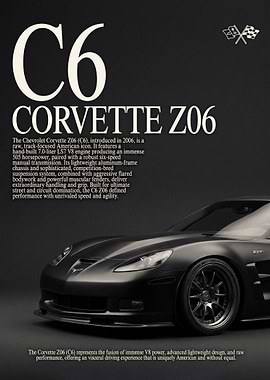 close up sleek black Chevrolet Corvette C6 Z06 car poster