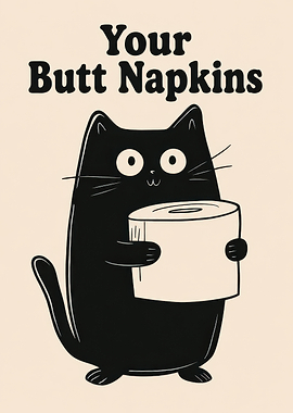 Black Cat Holding Toilet Paper