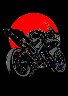Black Sportbike with Red Sun