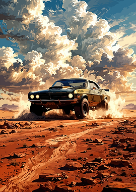 Off-road car in desert storm