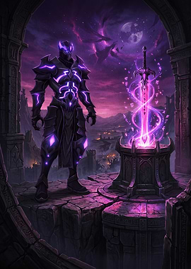 Dark Knight with Glowing Sword