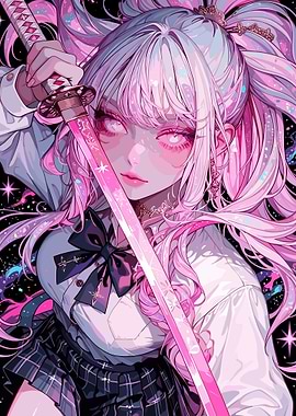 Anime Girl with Pink Katana