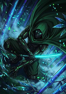 Cyberpunk Ninja with Glowing Katana
