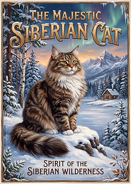 Majestic Siberian Cat in Winter Wilderness