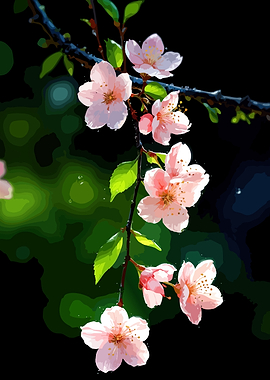 Delicate Pink Cherry Blossoms on Branch