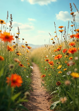 Path through a field of wildflowers