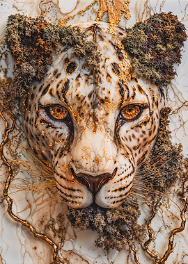 Marble Leopard Head with Gold