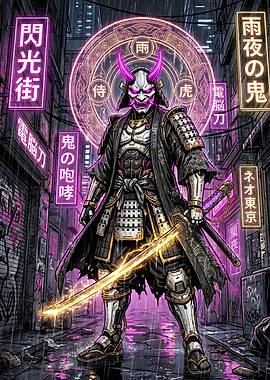 Cyberpunk Samurai in Neon City