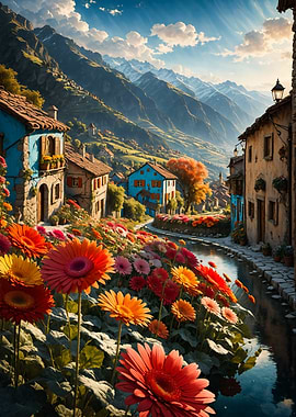 European Village With Flower