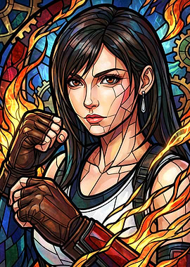Final Fantasy VII Tifa Lockhart Stained Glass Art