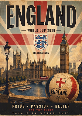 England World Cup 2026 Vintage Poster