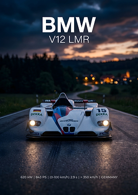 BMW V12 LMR Race Car at Dusk