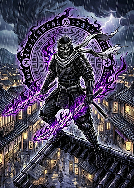 Ninja Warrior with Purple Energy Swords