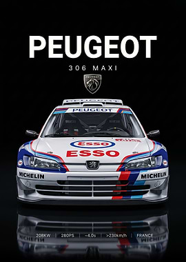 sleek Peugeot 306 Maxi Rally Car race poster